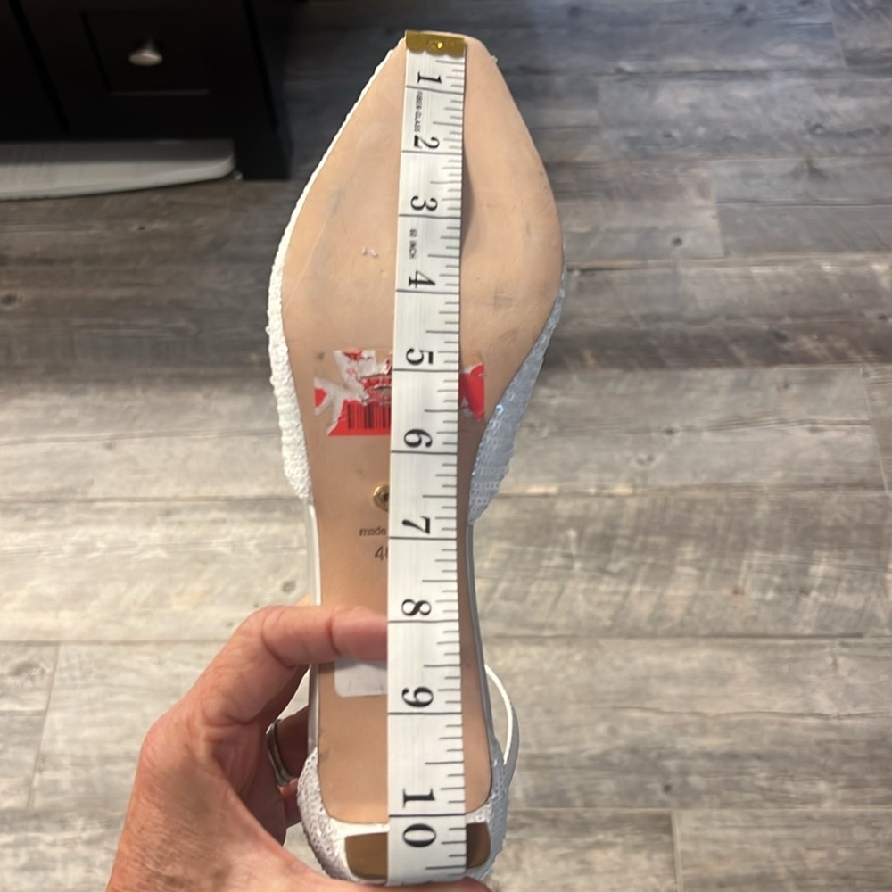 Caroline Constas Glittering Sequined White Heels Shoes - Picture 12 of 16
